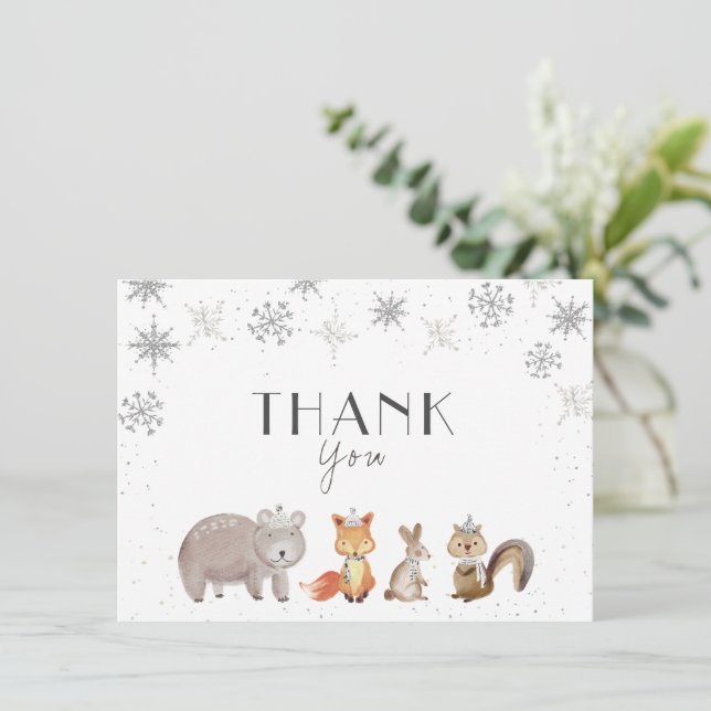 Carte De Remerciements Flocons de neige, Animaux Anniversaire, Baby Showe (Debout devant)