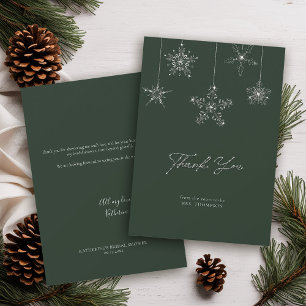 Carte De Remerciements Flocons de Neige Brillent Vert Mariage Remerciemen