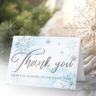 Carte De Remerciements Flocons de neige d'argent Remerciement Baby Shower