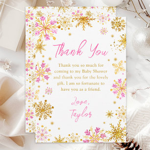 Carte De Remerciements Flocons de neige roses et dorés Baby Shower d'hive