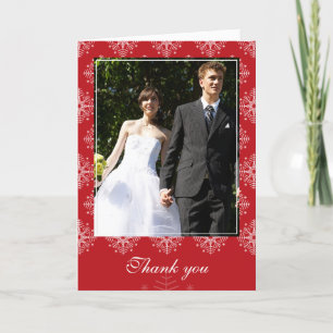 Carte De Remerciements Flocons de neige rouges + blancs remerciement de m