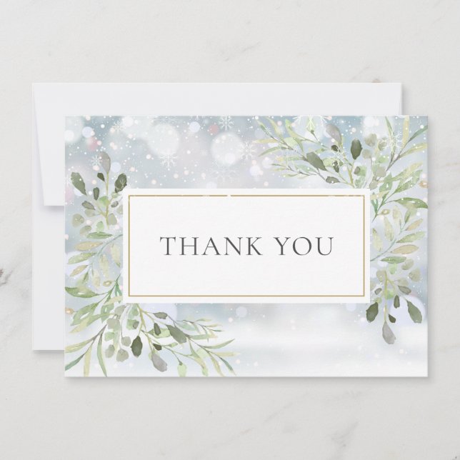 Carte De Remerciements Flocons de neige verdure feuillage (Devant)