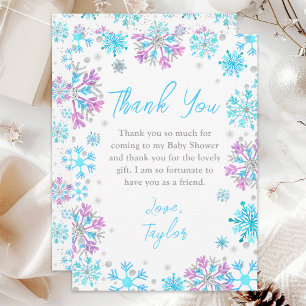 Carte De Remerciements Flocons de neige violets et bleus Baby Shower d'hi