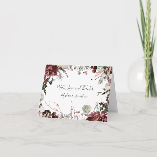 Carte De Remerciements Floraisons d'hiver - Vert forêt foncé - Mariage (Devant)