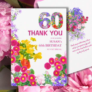 Carte De Remerciements Floral 60e anniversaire - Elégant design de jardin