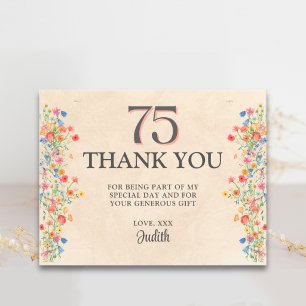 Carte De Remerciements Floral 75e anniversaire - Élégant Fleur sauvage 70