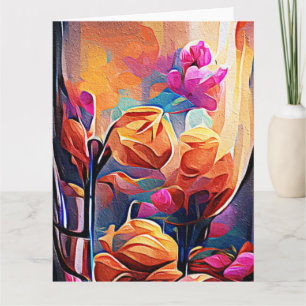 Carte De Remerciements Floral Abstract Art Orange Red Blue Flowers
