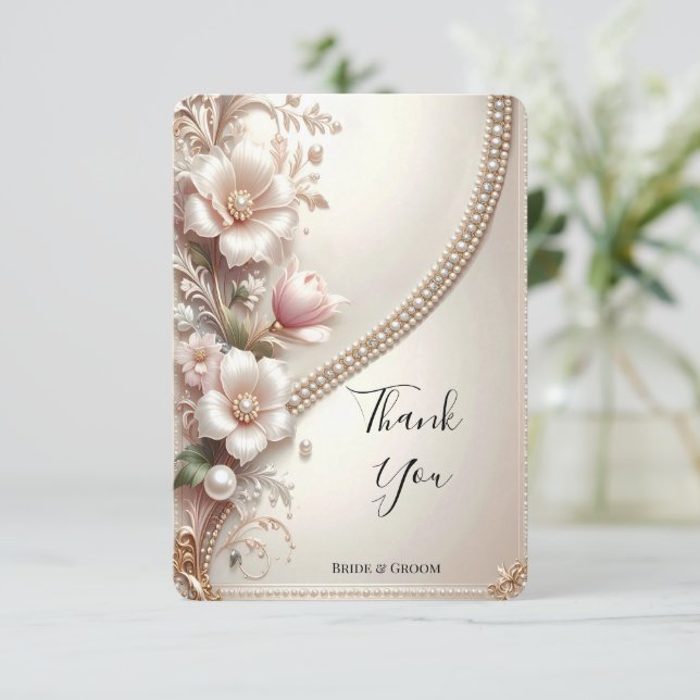 Carte De Remerciements Floral and Pearl Embellishments Thank You Card (Debout devant)