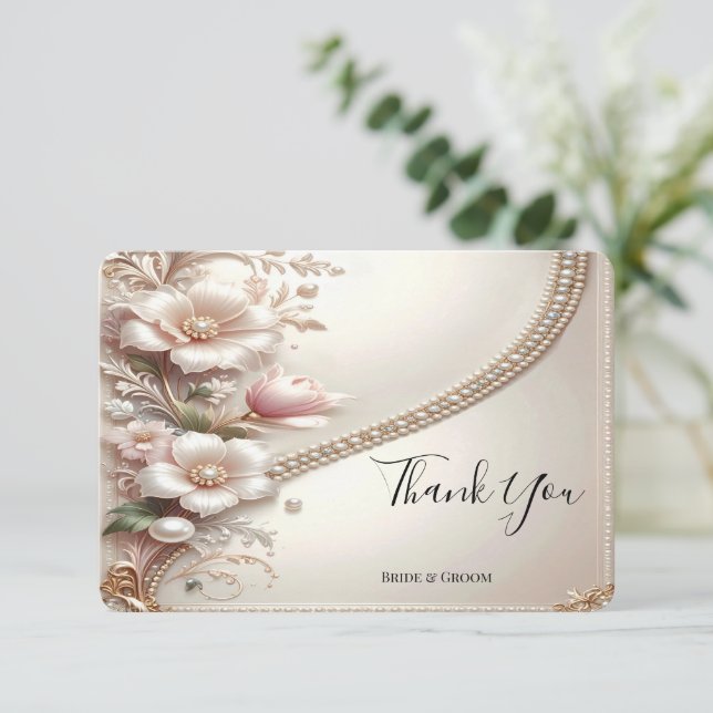 Carte De Remerciements Floral and Pearl Embellishments Thank You Card (Debout devant)