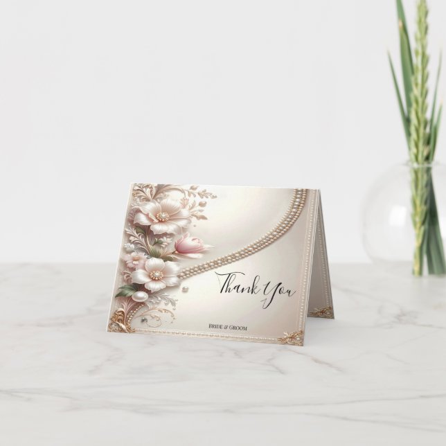 Carte De Remerciements Floral and Pearl Embellishments Thank You Card (Devant)