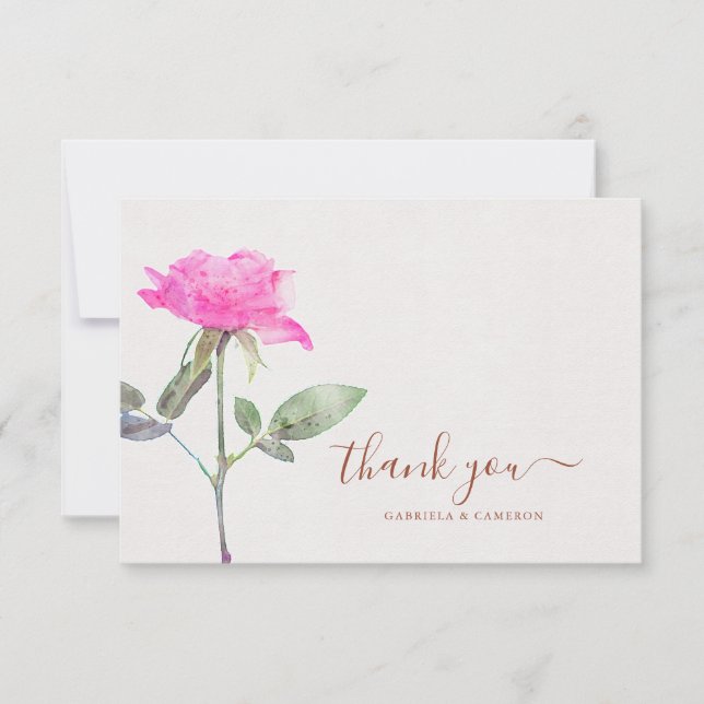 Carte De Remerciements Floral Aquarelle Rose Mariage en terre cuite (Devant)