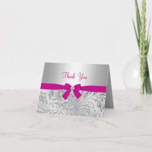 Carte de remerciements floral argenté et rose bow