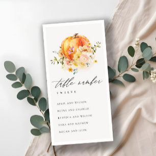 Carte De Remerciements Floral Automne Citrouille Sièges Numéro du tableau