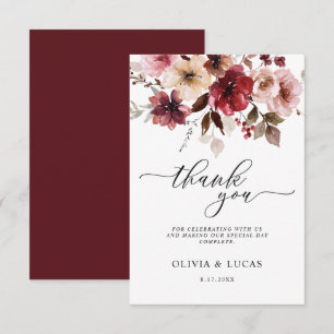 Carte De Remerciements Floral Automne Maroon Rustique Automne Feuilles Ma
