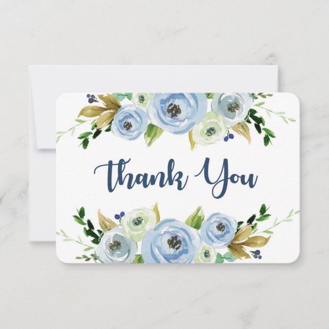 carte de remerciements floral Baby shower bleu aqu (Devant)