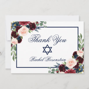 Carte De Remerciements Floral bat mitzvah Burgundy