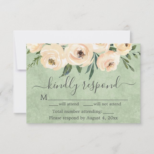 Carte De Remerciements Floral Beige Blush Rose Gold Sage Green RSVP (Devant)