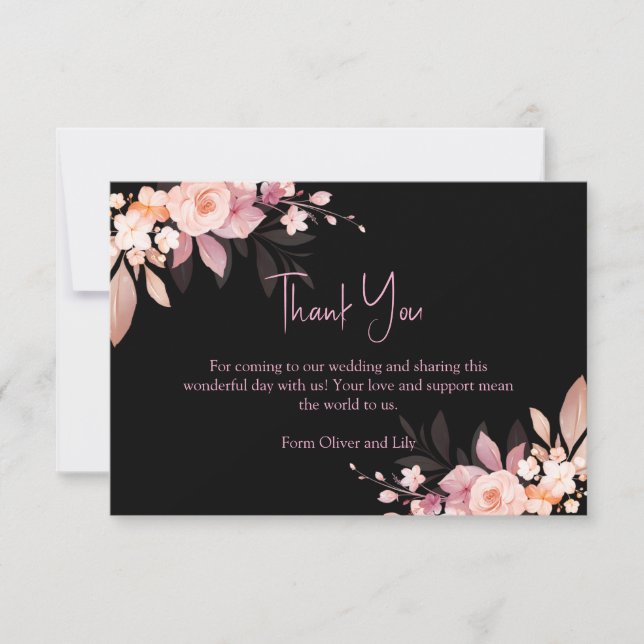 Carte De Remerciements Floral Black & Blush Rose Wedding  (Devant)