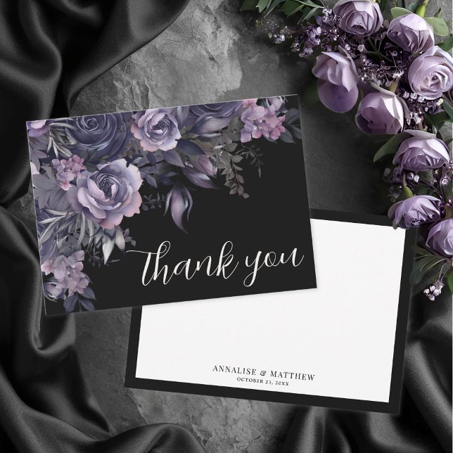 Carte De Remerciements Floral Black Gothic Wedding (Floral Black Gothic Wedding Thank You Card)