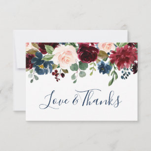 Carte De Remerciements Floral bleu Blush de la marine de Bourgogne