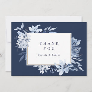Carte de remerciements floral bleu marine moderne