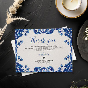 Carte De Remerciements Floral bleu mexicain Élégant Mariage Fiesta