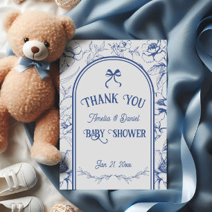 Carte De Remerciements Floral bleu Ornement Vintage Baby shower Fleur