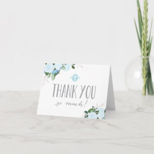 Carte De Remerciements Floral Blooms Blue Religious Thank