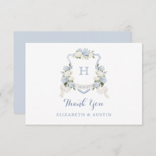 Carte De Remerciements Floral Blue Hydrangea Crest Mariage Monogramme