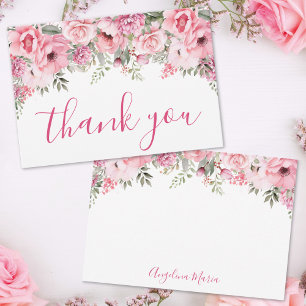 Carte De Remerciements Floral Blush Rose Quinceañera