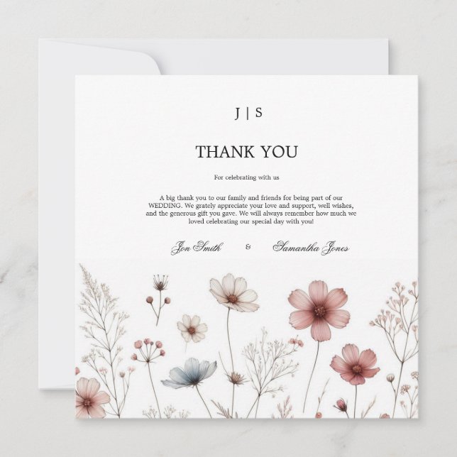 Carte De Remerciements Floral boho été simple (Devant)