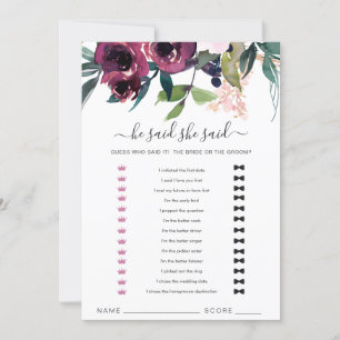 Carte De Remerciements Floral Bourgogne Blush Il A Dit Qu'Elle A Dit Cart