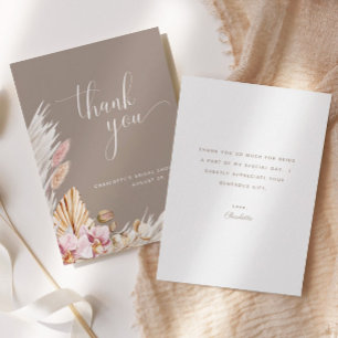 Carte De Remerciements Floral Brown rose minimaliste FÊTE DES MARIÉES