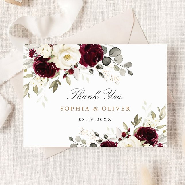 Carte De Remerciements Floral Burgundy White Greenery Thank You Card (Créateur téléchargé)