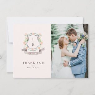 Carte De Remerciements Floral Crest Aquarelle Monogramme Mariage