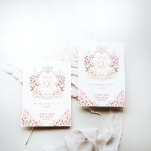 Carte De Remerciements Floral Crest Blush Pink C'est un Baby shower fémin