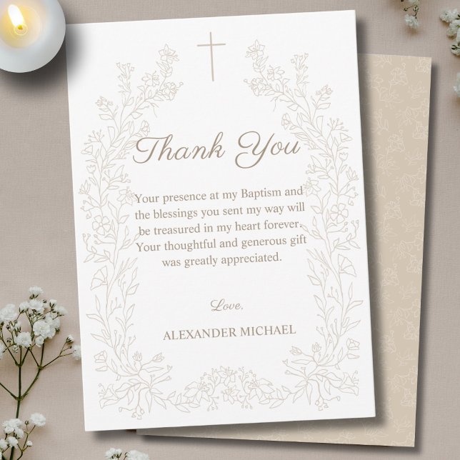 Carte De Remerciements Floral Cross Christening Baptism Thank You (Créateur téléchargé)