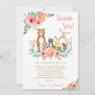 Carte De Remerciements Floral Cute Woodland Animals Baby shower Girl