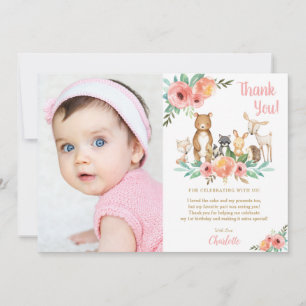 Carte De Remerciements Floral Cute Woodland Animaux Fille Anniversaire Ph
