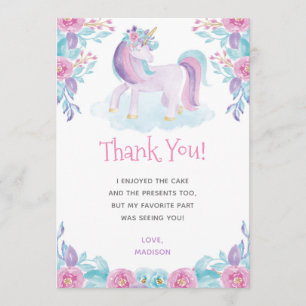 Carte de remerciements floral de licorne
