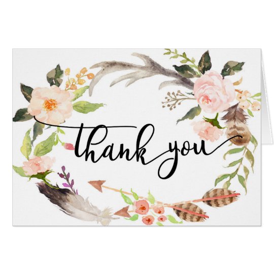 carte de remerciements floral de plume de boho