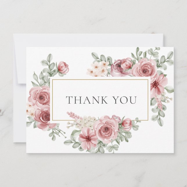 Carte De Remerciements Floral Dusty Rose (Devant)