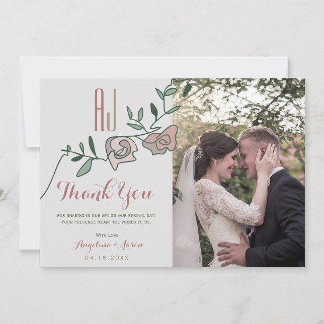 Carte De Remerciements Floral Dusty Rose Mariage photo (Devant)