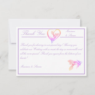 Carte De Remerciements Floral Elegant blanc, rose et Mariage mauve