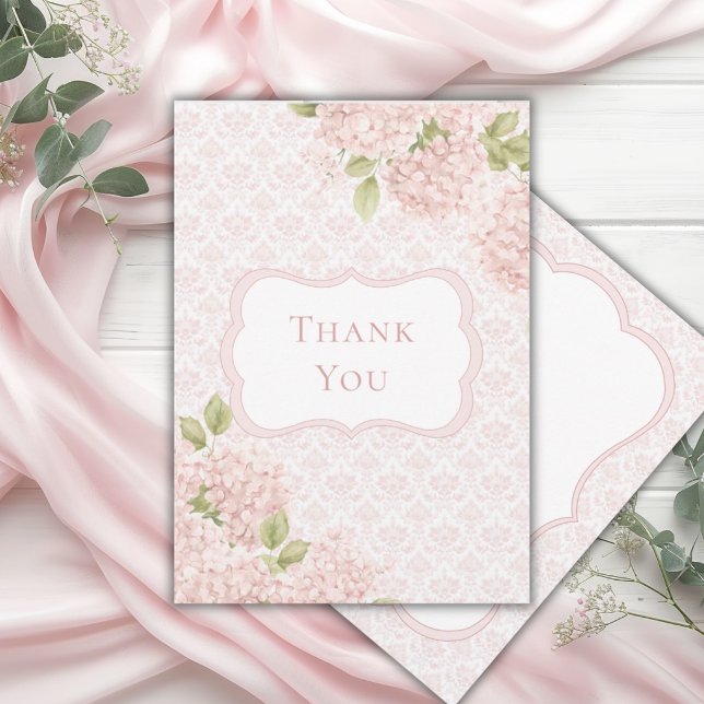 Carte De Remerciements Floral Elegant Pink Hydrangea Bridal Shower  (Créateur téléchargé)