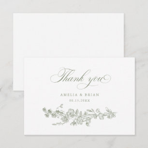 Carte De Remerciements Floral Élégant Vintage gravé Fleurs Mariage