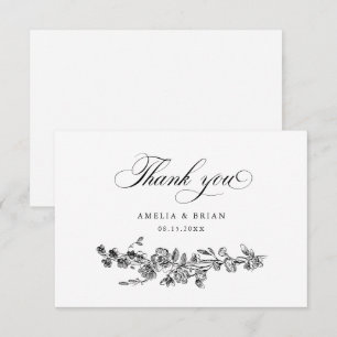 Carte De Remerciements Floral Élégant Vintage gravé Fleurs Mariage
