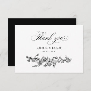 Carte De Remerciements Floral Élégant Vintage gravé Fleurs Mariage