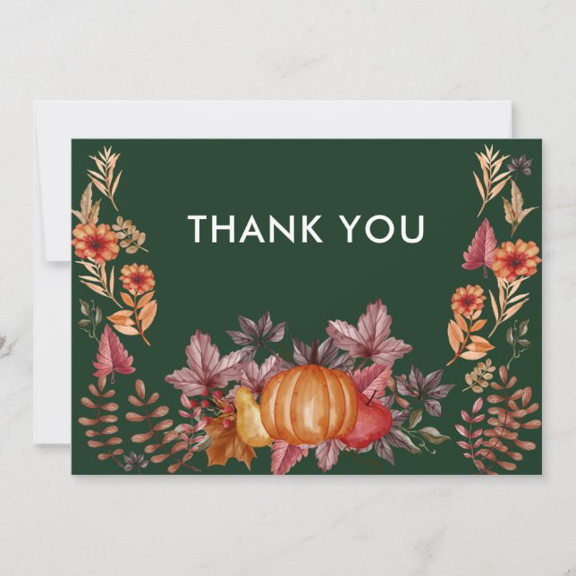 Carte De Remerciements Floral Emerald Green Thanksgiving Dîner (Devant)