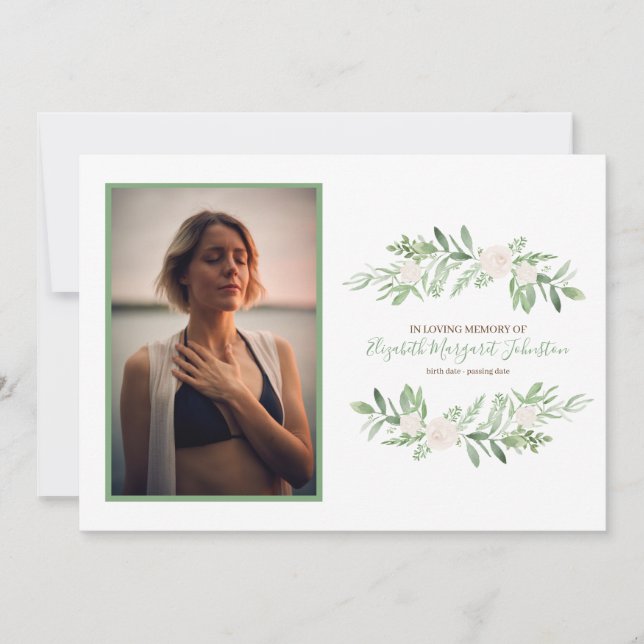 Carte De Remerciements Floral en ivoire élégant dans l'enterrement (Devant)